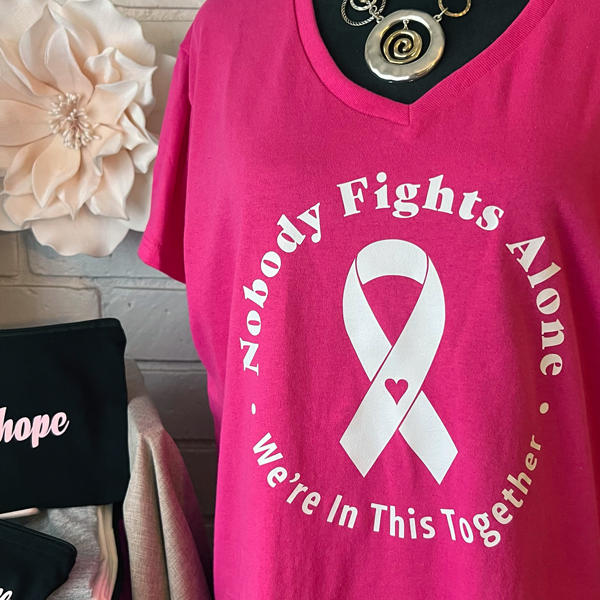 Pink Ribbon Cotton V Neck ss Tee