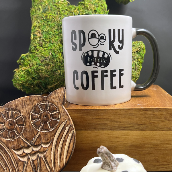Color Changing Black Mug 16oz: Spooky Before Coffee