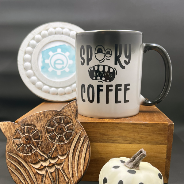 Color Changing Black Mug 16oz: Spooky Before Coffee