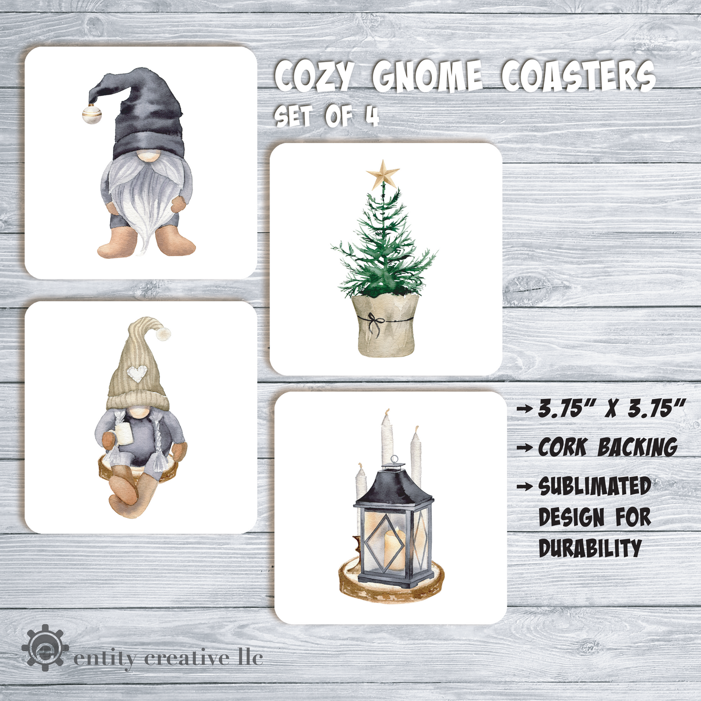 Handmade Cozy Gnome Coasters (set of 4)