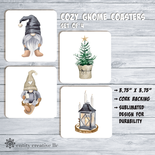 Handmade Cozy Gnome Coasters (set of 4)